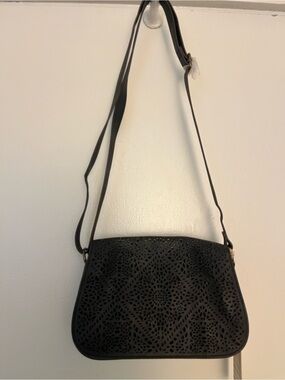 Black Laser-Cut Crossbody Shoulder Bag
